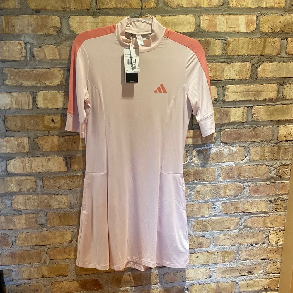 Adidas women’s pink peach golf dress with shorts size small NWT made with nature